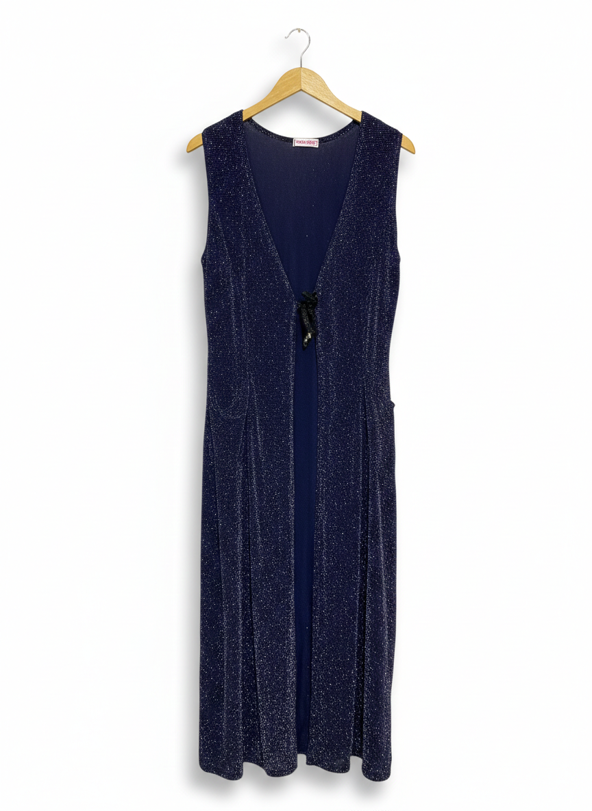 MARIETTA |L| BUST 18| ELEGANT NAVY BLUE SHIMMER MAXI DRESS