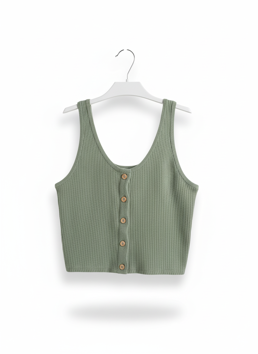 H&M DIVIDED Rib-Knit Top Light Khaki Green