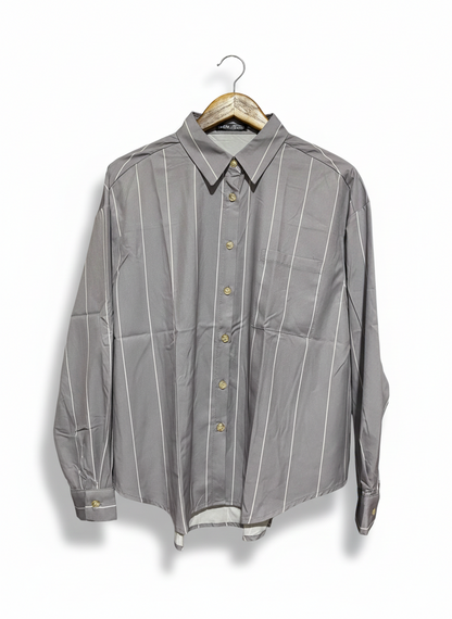 SHEIN |XL| BUST 24| CLASSIC GREY VERTICAL PINSTRIPE BUTTON-DOWN SHIRT