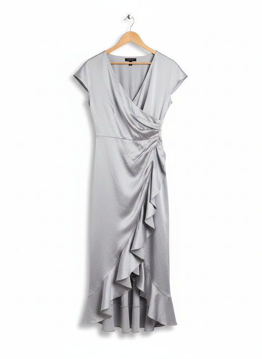 NEW LOOK Textured Wrap Ruffle Midi Dress