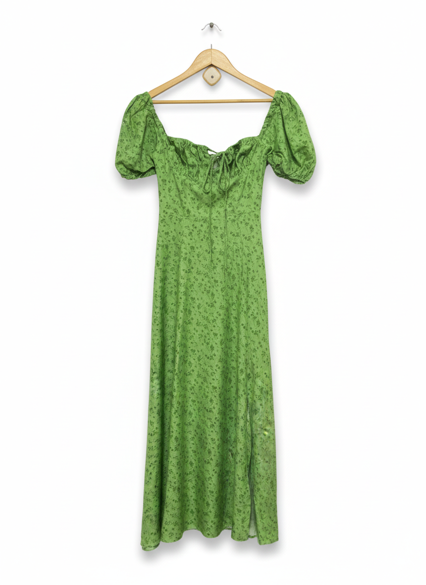 VIBRANT MEADOW PUFF-SLEEVE MAXI DRESS |S| BUST 14|