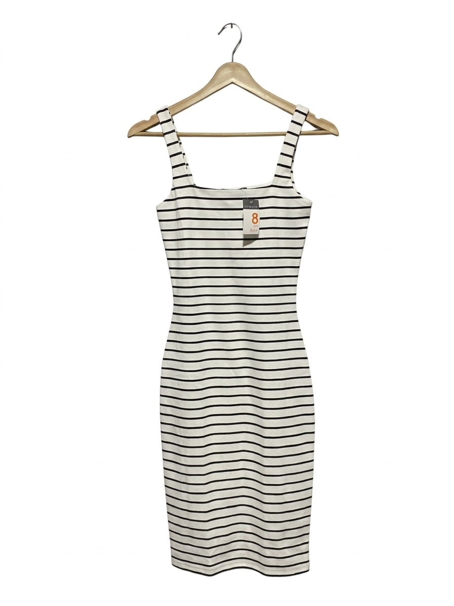 PRIMARK |S| BUST 14| B4| BLACK AND WHITE STRIPED BODYCON MIDI DRESS