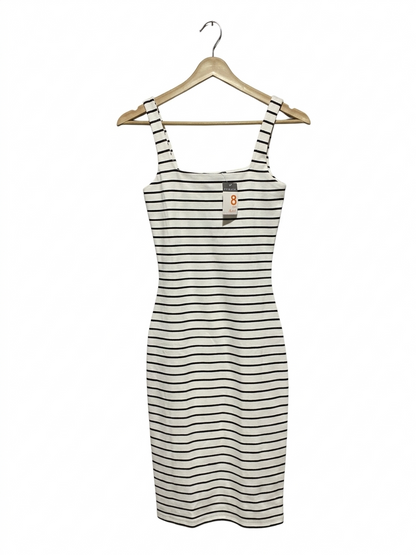 PRIMARK |S| BUST 14| B4| BLACK AND WHITE STRIPED BODYCON MIDI DRESS