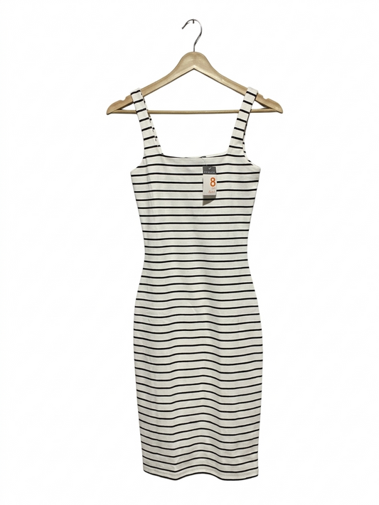 PRIMARK |S| BUST 14| B4| BLACK AND WHITE STRIPED BODYCON MIDI DRESS