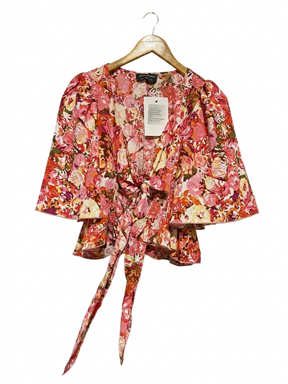 LITTLE MISTRESS |S| BUST 16| B21| FLORAL TIE-FRONT BLOUSE
