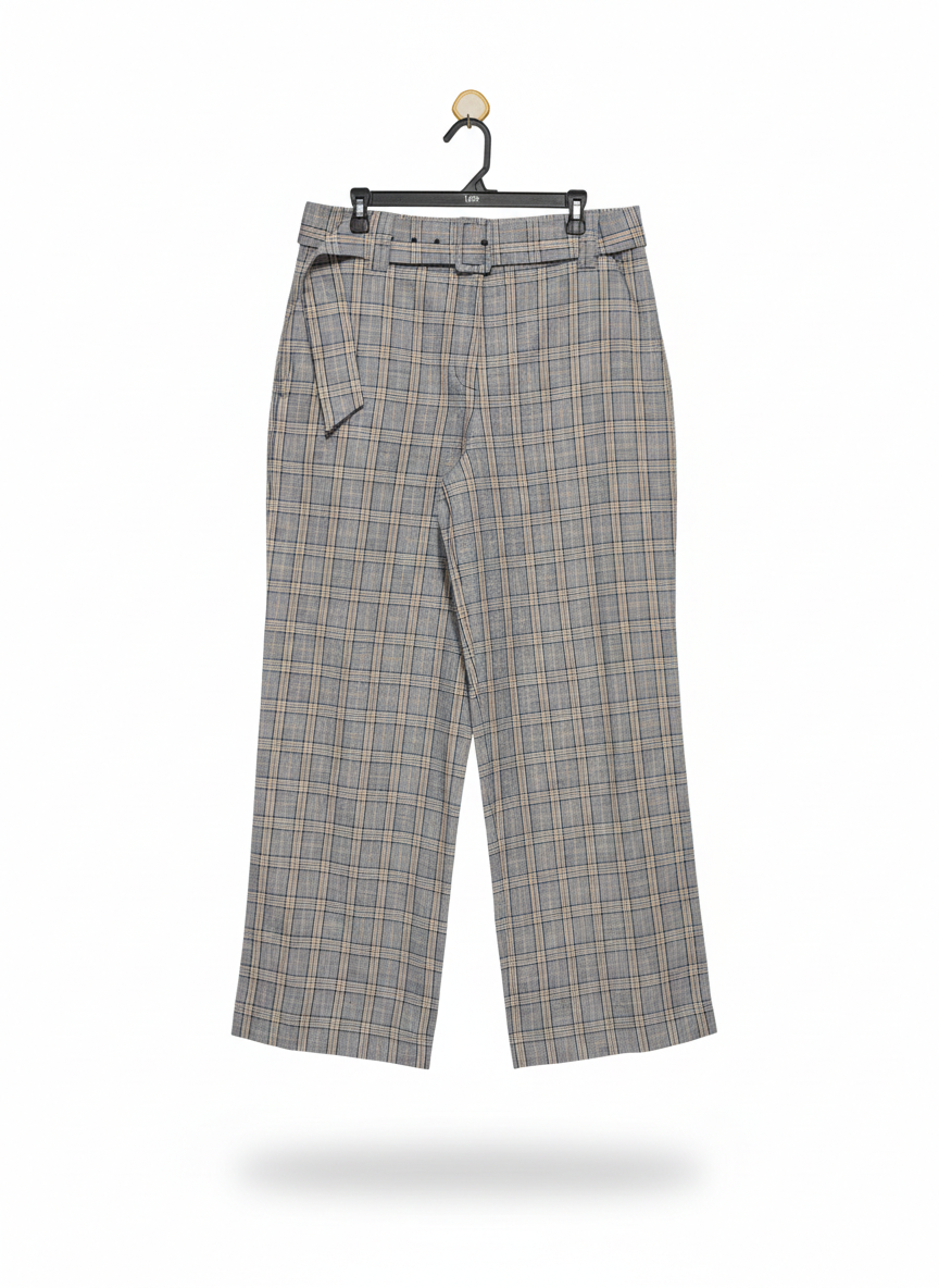 COUNTRY ROAD |XL| WAIST 34| CLASSIC GREY CHECKERED BELTED TROUSERS