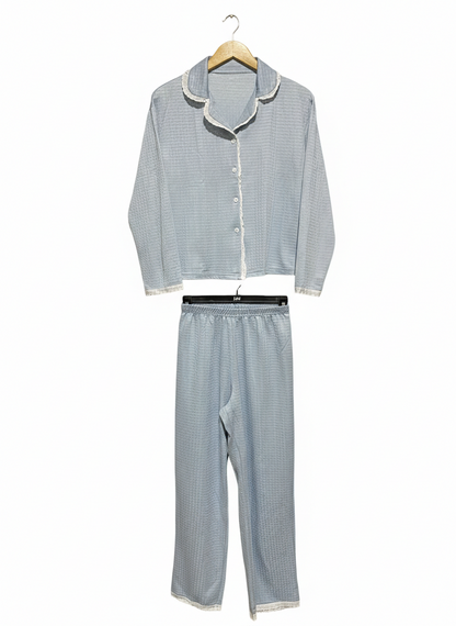 |S| COZY DUSTY GREY WAFFLE-KNIT PAJAMA SET