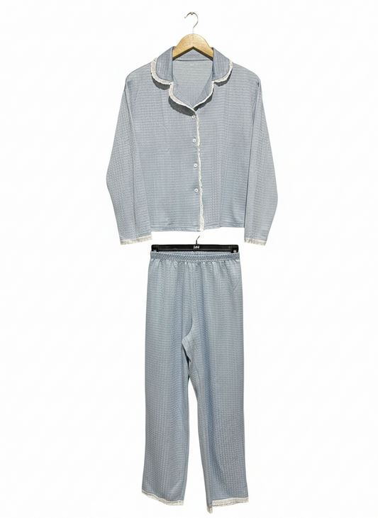 |S| COZY DUSTY GREY WAFFLE-KNIT PAJAMA SET