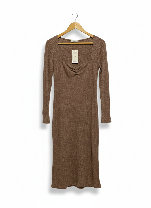 MNG|M|BUST 17|LONG SLEEVE SQUARE NECK RIBBED MIDI DRESS