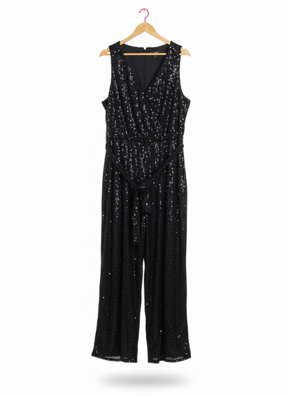 CITY CHICK|L/XL|BUST 21|BLACK SEQUIN SLEEVELESS WIDE LEG JUMPSUIT