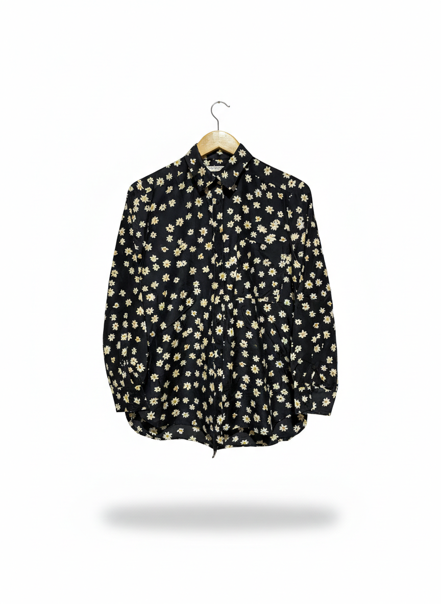 SPORTS CRAFT |M| BUST 18| BLACK DAISY PRINT LONG SLEEVE BUTTON-UP SHIRT