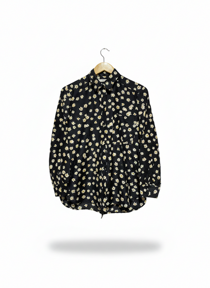 SPORTS CRAFT |M| BUST 18| BLACK DAISY PRINT LONG SLEEVE BUTTON-UP SHIRT