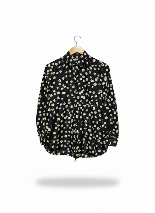 SPORTS CRAFT |M| BUST 18|C9| BLACK DAISY PRINT LONG SLEEVE BUTTON-UP SHIRT