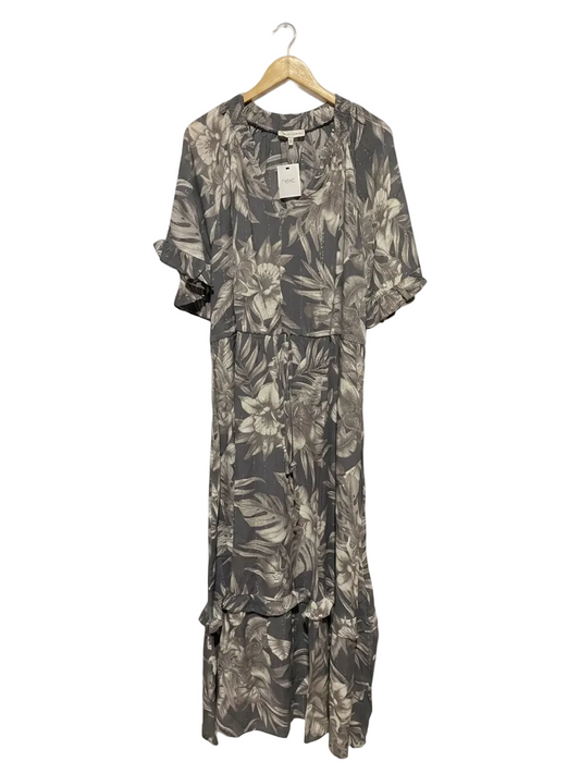 NEXT |L| BUST 22| B13| CHARCOAL GREY FLORAL METALLIC STRIPE MAXI DRESS