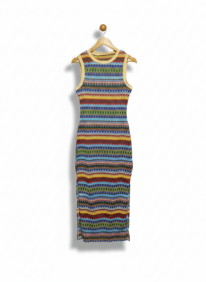 SHEIN |M| BUST 16| MULTICOLOR ZIGZAG KNIT MIDI DRESS