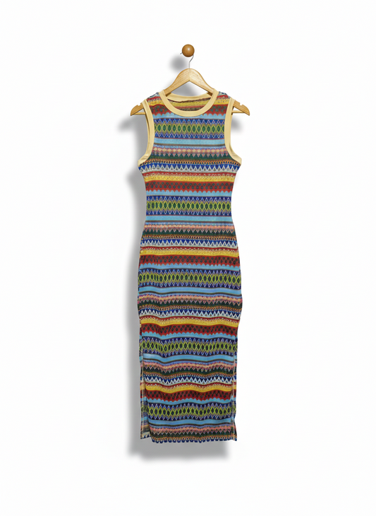 SHEIN |M| BUST 16| MULTICOLOR ZIGZAG KNIT MIDI DRESS