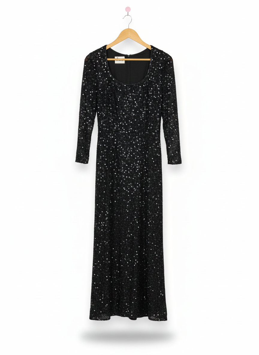 SEAN COLLECTION|XS|S|BUST 15|BLACK LONG SLEEVE BEADED MAXI DRESS