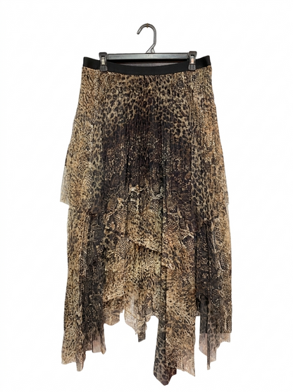 ALLSAINTS |XL| WAIST 32| B12| LEOPARD PRINT PLEATED TIERED MIDI SKIRT