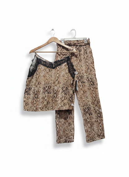 LEIGHTON Animal Print Lace Trim Camisole and Pajama Bottoms