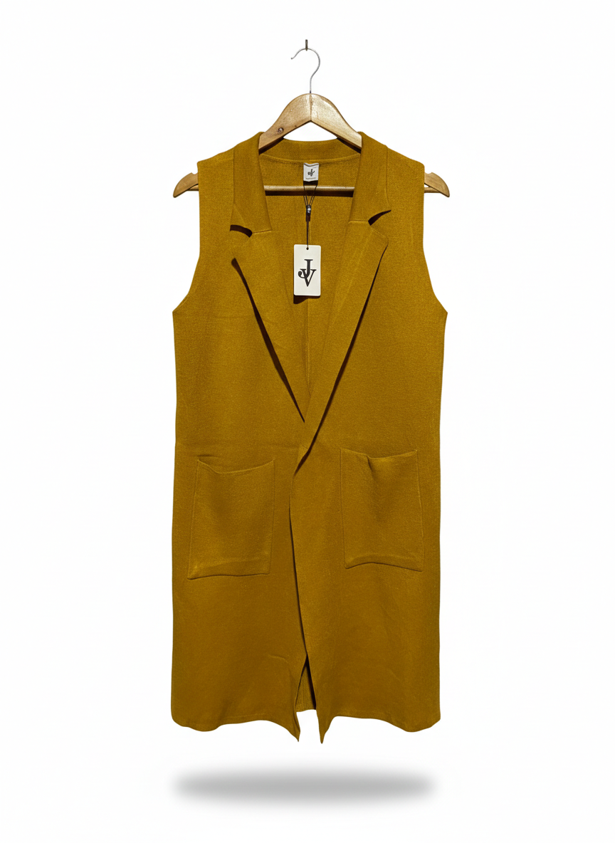 JV |S/M| BUST 18| MUSTARD SLEEVELESS LONG-LINE VEST