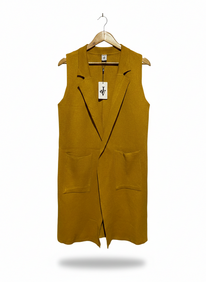 JV |S/M| BUST 18| MUSTARD SLEEVELESS LONG-LINE VEST
