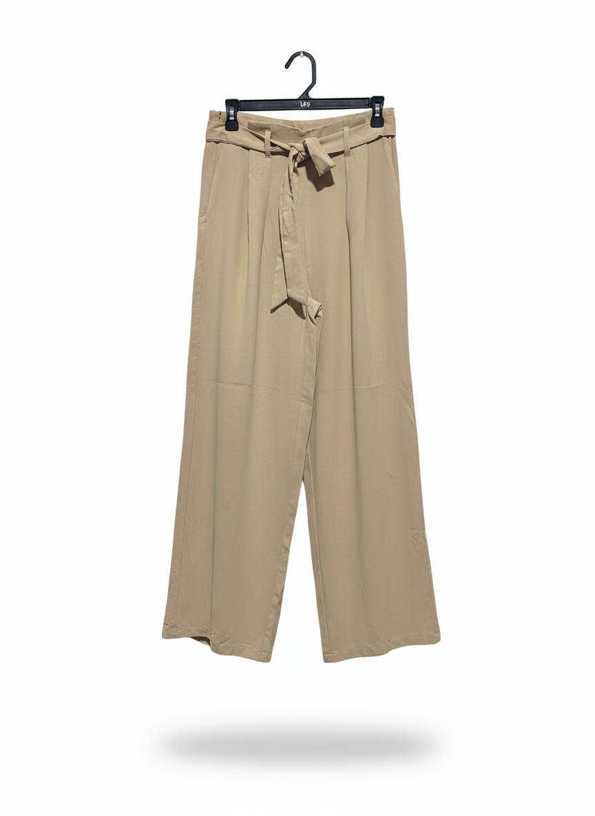 SHEIN |S| WAIST 28| SAND HIGH-WAISTED WIDE-LEG TROUSERS