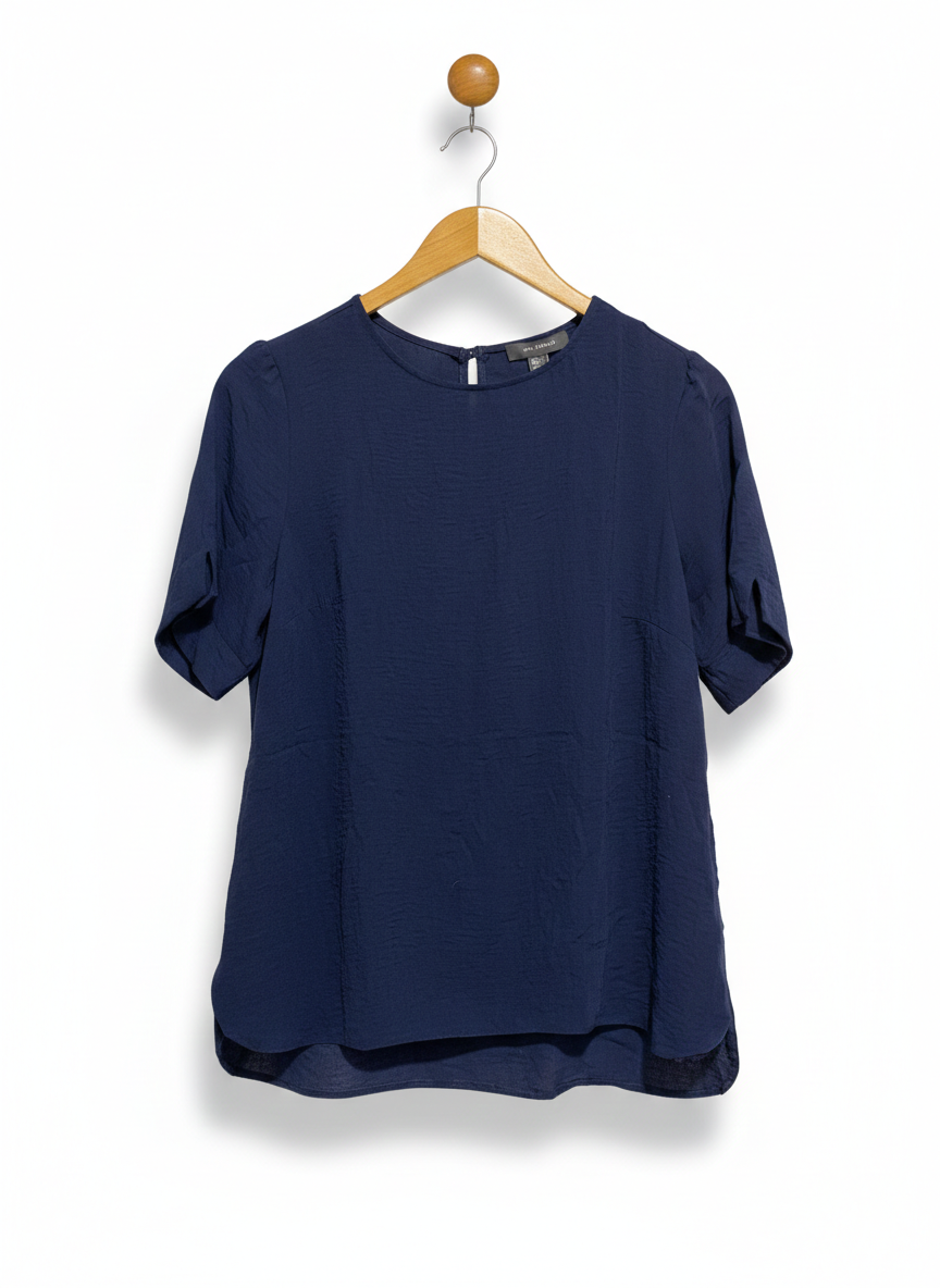 PRIMARK |L| BUST 19| C1| ELEGANT NAVY BLUE SHORT SLEEVE BLOUSE