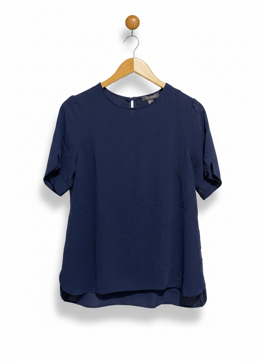PRIMARK |L| BUST 19| C1| ELEGANT NAVY BLUE SHORT SLEEVE BLOUSE