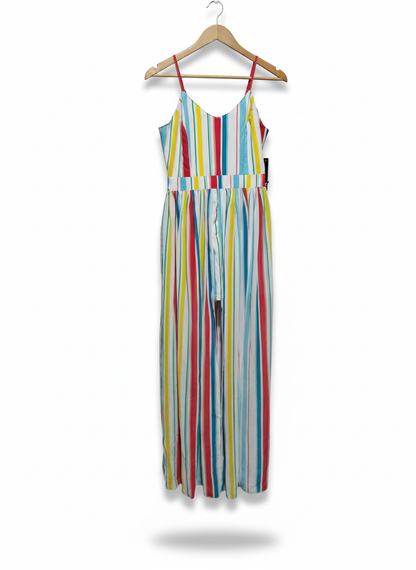 XOXO|S|BUST 15| Women's Juniors Blue Striped Spaghetti Strap Maxi Romper