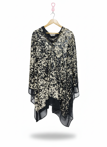 BLACK AND GOLD SEQUIN ASYMMETRICAL KAFTAN TOP|FREE SIZE