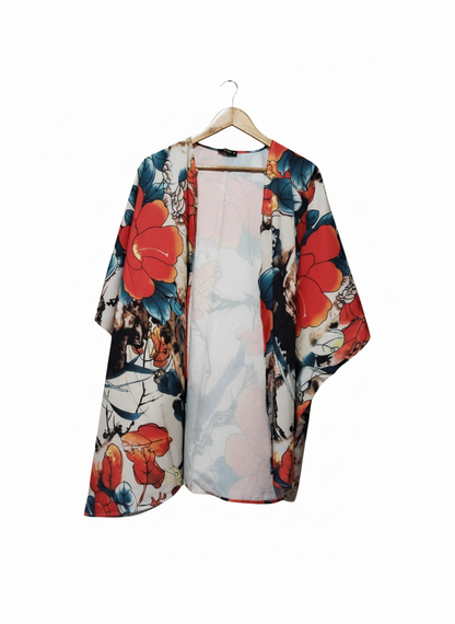 SHEIN Womens Kimono Cover Ups for Beach Floral Short Sleeve Loose Summer Cardigan