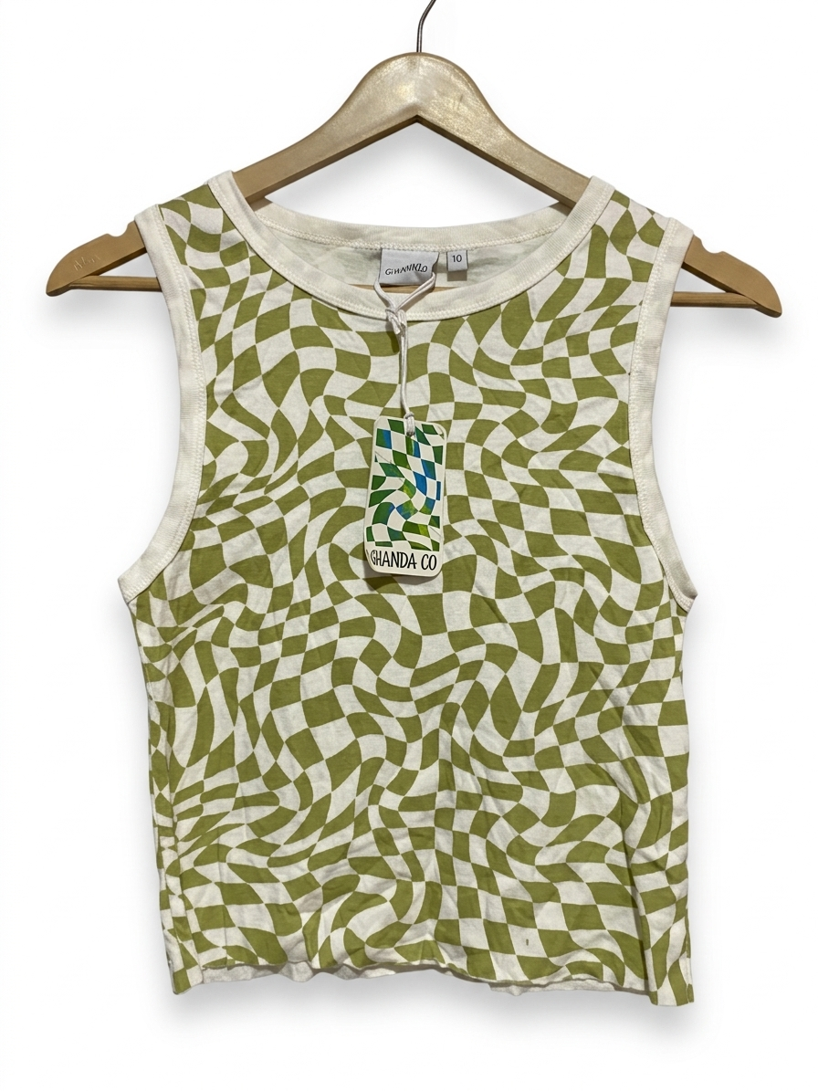 GHANDA |S| BUST 14| B20| OLIVE CHECKERED WAVE TANK TOP
