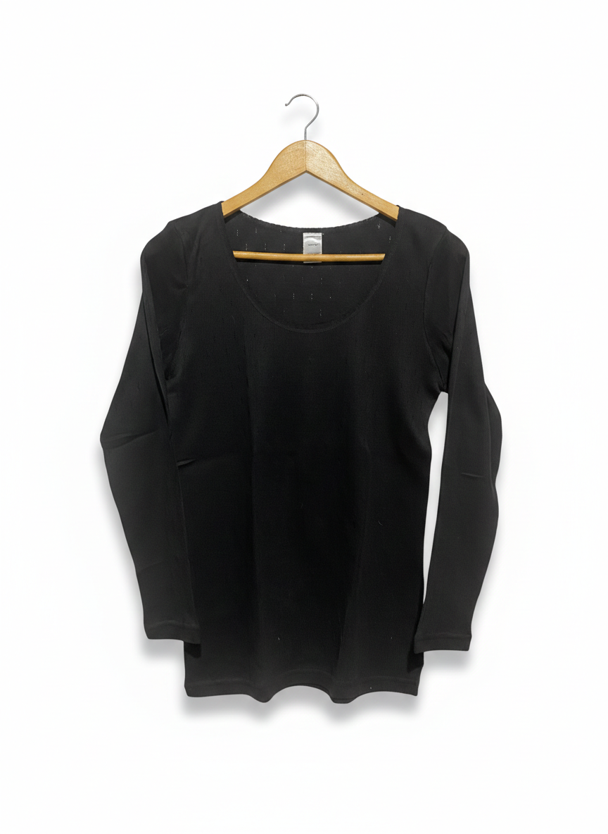 UNDER WORKS |M| BUST 16| C1 | CLASSIC BLACK LONG-SLEEVE SCOOP NECK TOP