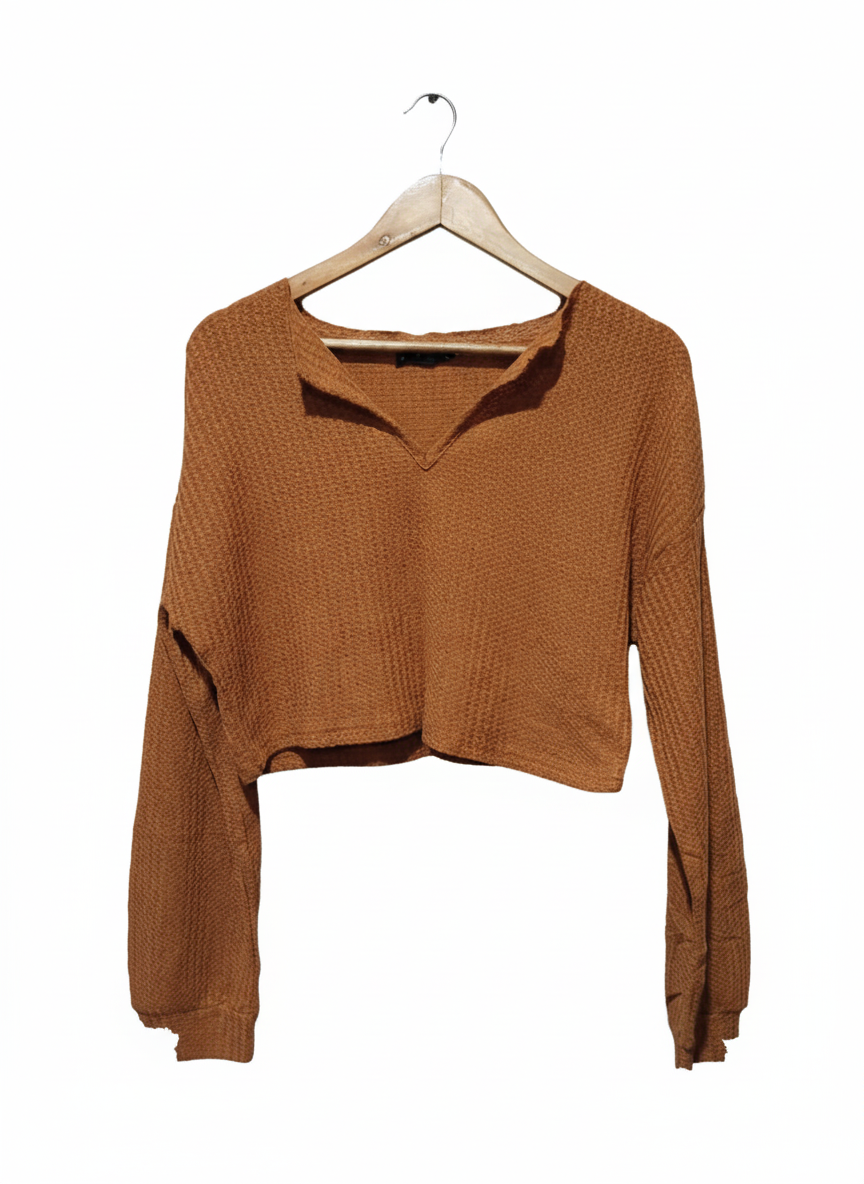 Shein Terracotta Knit V-neck Crop Top