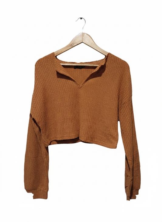 Shein Terracotta Knit V-neck Crop Top