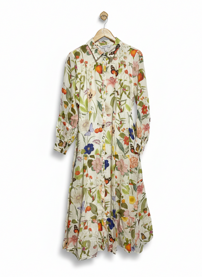 FOREVER NEW |M| BUST 19| VIBRANT BOTANICAL PRINT BUTTON-DOWN TIERED MAXI DRESS
