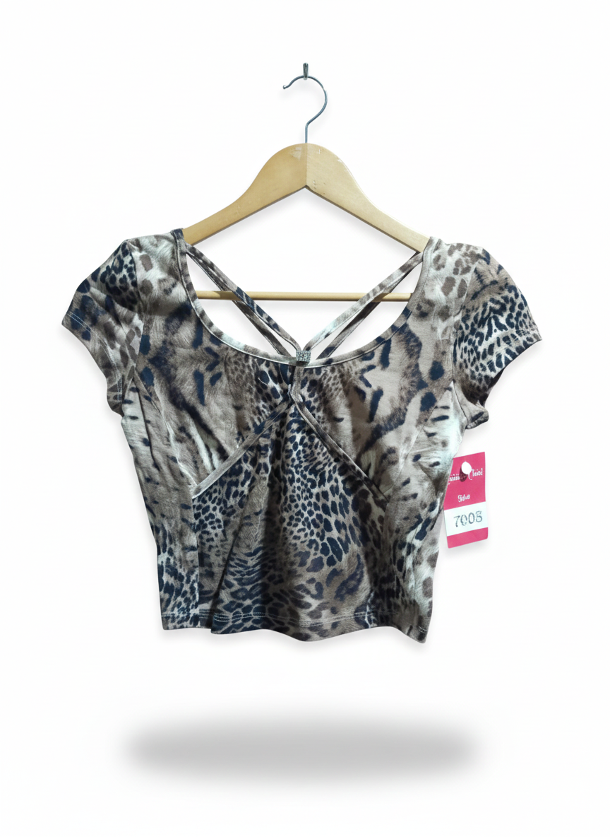 EMMAS CLOSET|S|BUST 14|Leopard Print Criss Cross Crop Halter Top