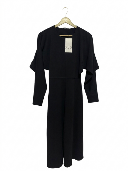 ZARA |M| BUST FREE| B10| BLACK CUT-OUT MIDI DRESS WITH DRAPED SLEEVES