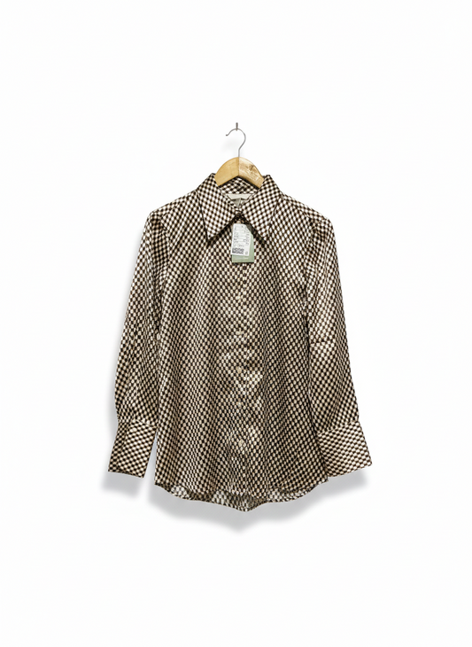 H&M |M| BUST 19| VINTAGE-STYLE GEOMETRIC PRINT SATIN SHIRT