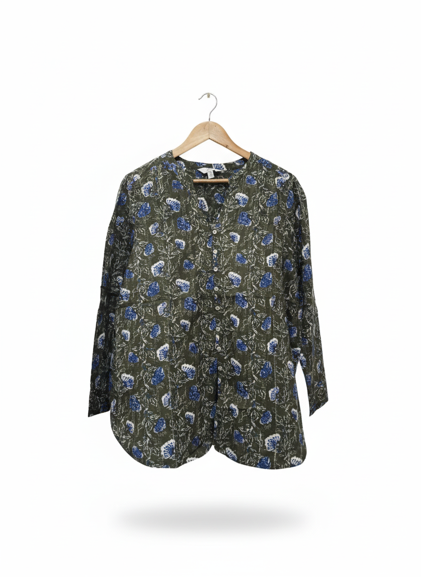 Marks & Spencer Pure Cotton Printed Textured V-Neck Shirt