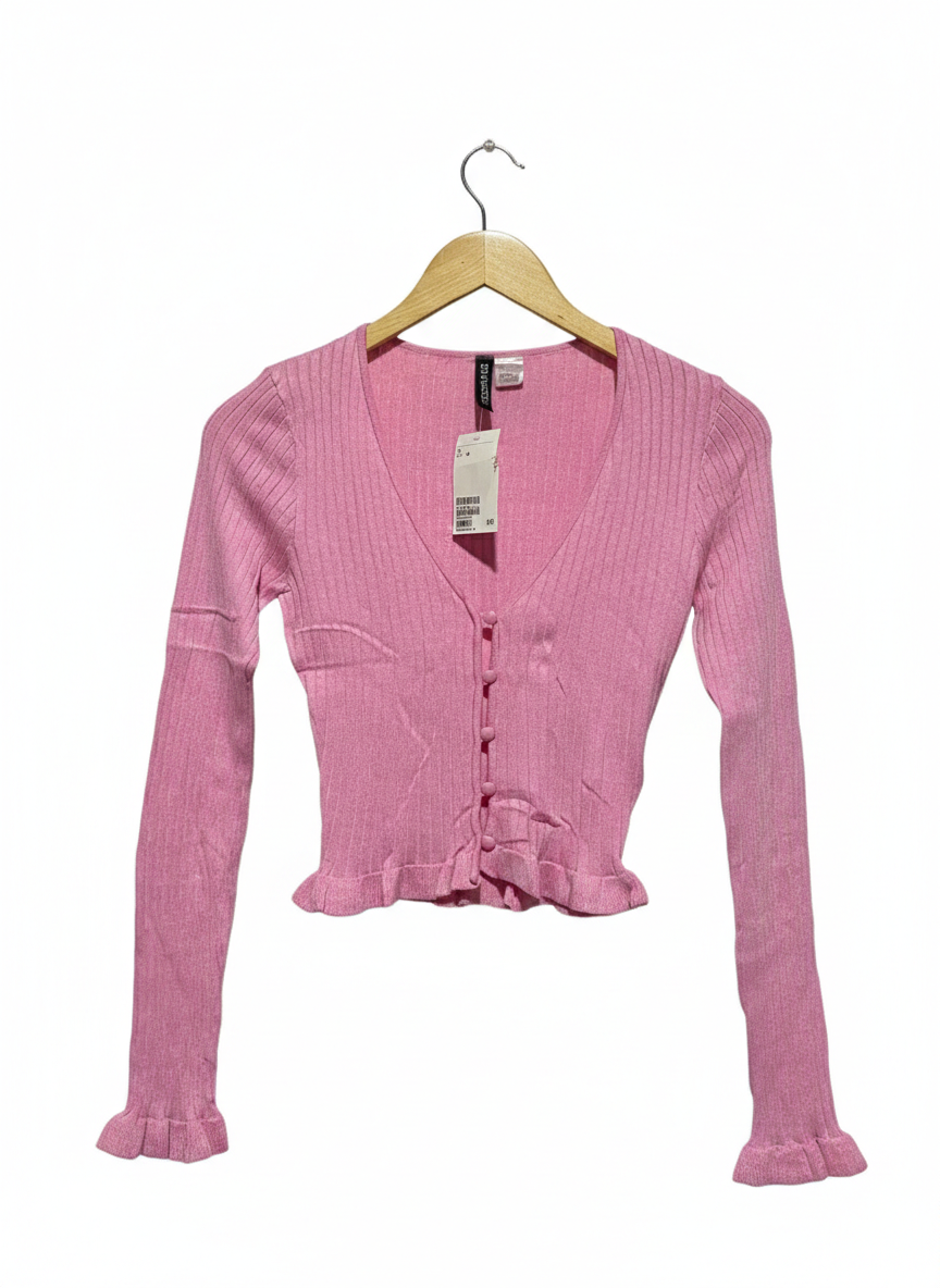 H&M DIVIDED |XS| BUST 13| PINK RUFFLED HEM CARDIGAN