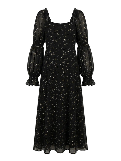 |M|BUST 18| B14| CELESTIAL STAR PRINT SHEER SLEEVE MIDI DRESS