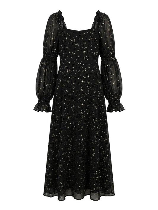 |M|BUST 18| B14| CELESTIAL STAR PRINT SHEER SLEEVE MIDI DRESS