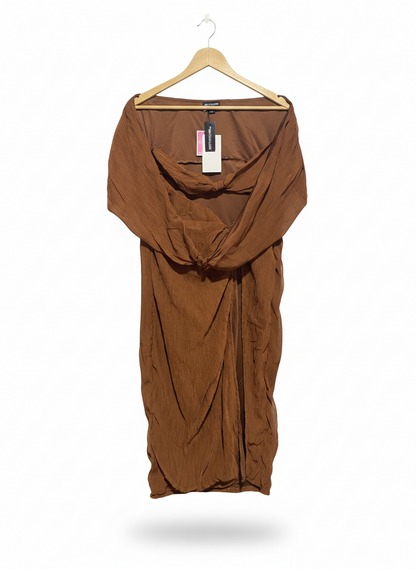 PRETTYLITTLETHING |L| BUST 17| C5| WOMEN'S TWISTED DRAPE MIDI DRESS IN COCOA