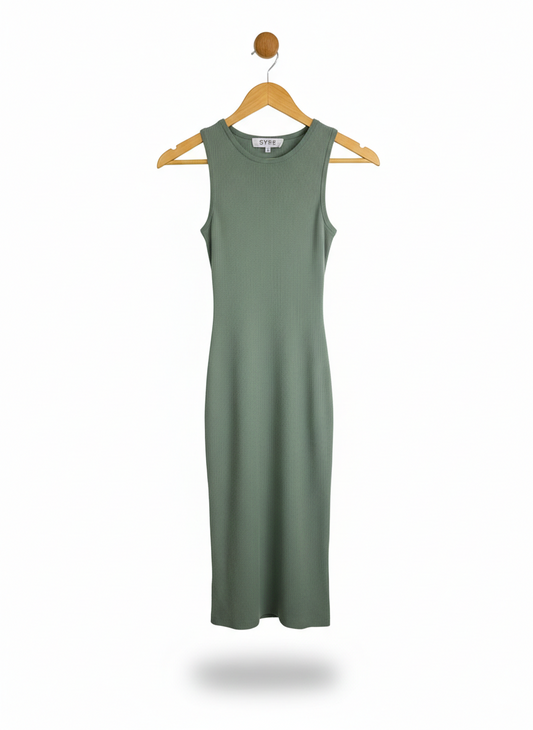 SYKE COLLECTION |M| BUST 9|  Sleeveless, fitted (bodycon) midi dress with a round crew neckline.