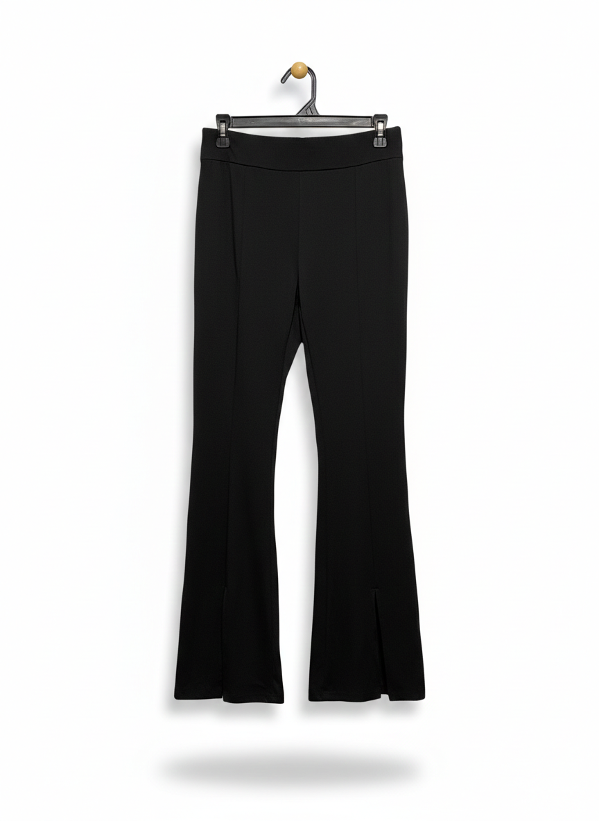 BLACK HIGH-WAISTED FLARE LEG PANTS WITH FRONT SLITS |L| WAIST 28|