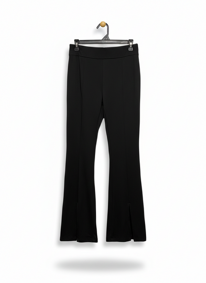 BLACK HIGH-WAISTED FLARE LEG PANTS WITH FRONT SLITS |L| WAIST 28|