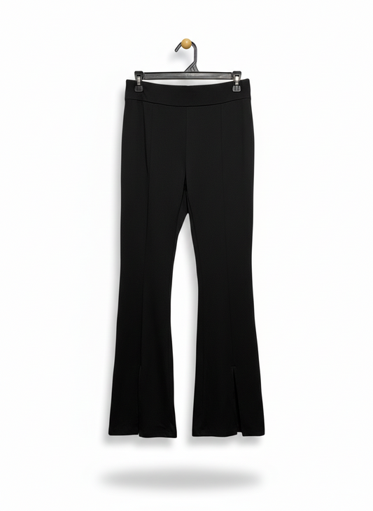 BLACK HIGH-WAISTED FLARE LEG PANTS WITH FRONT SLITS |L| WAIST 28|