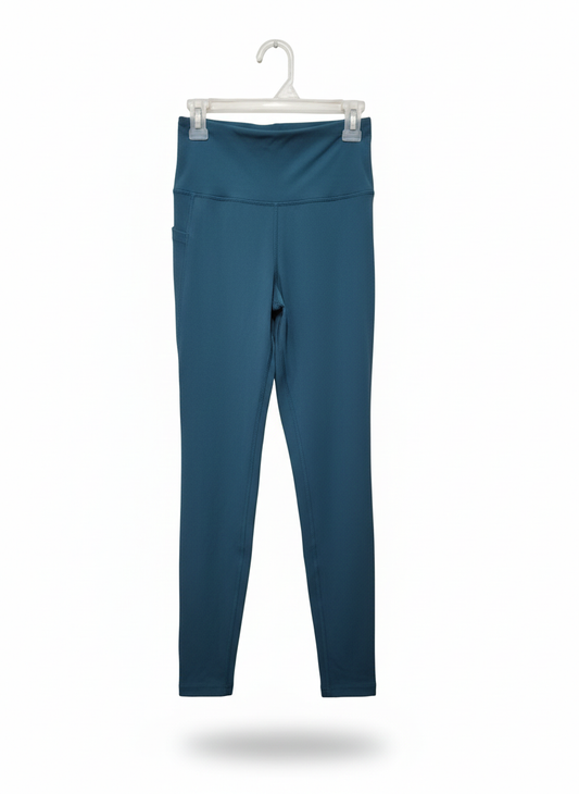 CRANE PERFORMANCE|XS|WAIST 22|Teal Blue High-Waisted Active Leggings with Side Pockets
