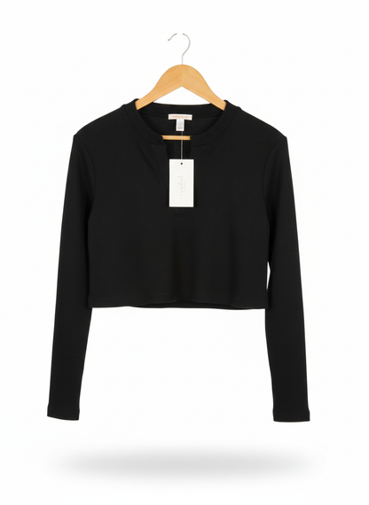ISABEL|S|BUST 19|Ribbed Crop Top Long Sleeve Black